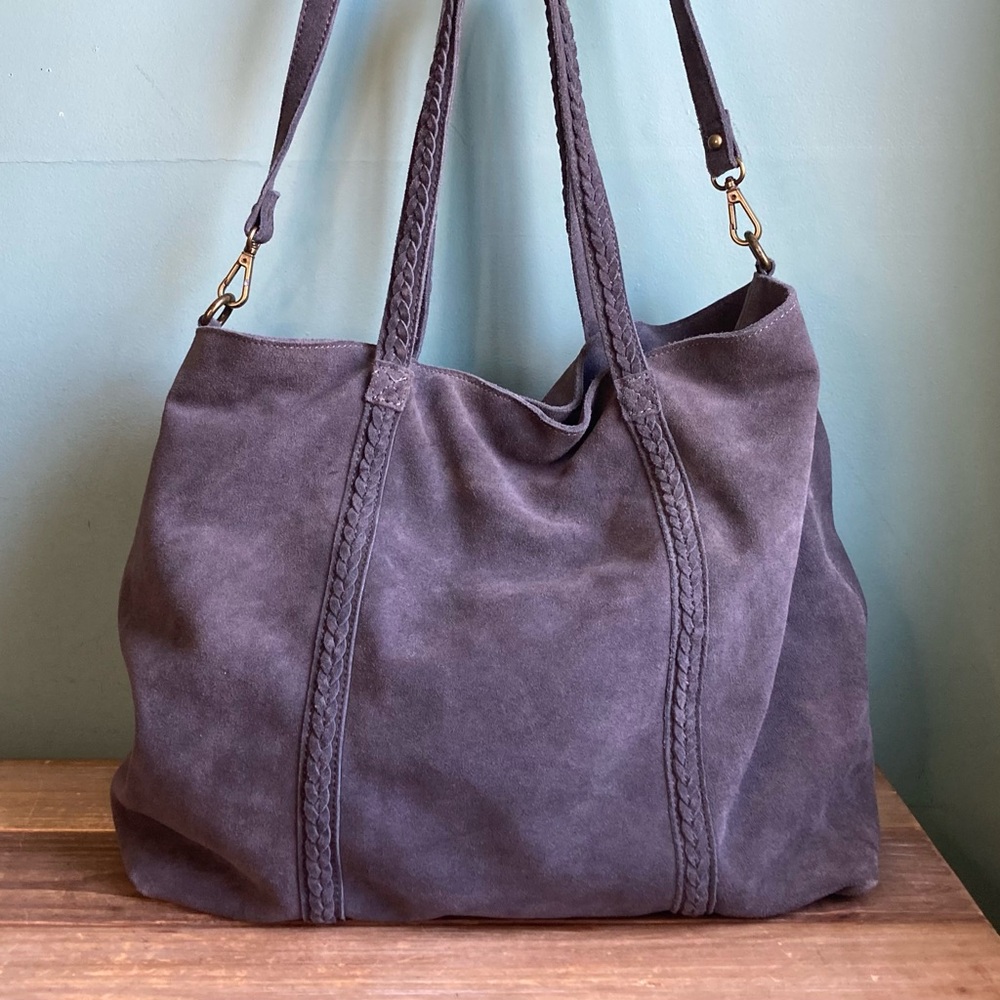 Moda Luxe Slouchy Suede Leather Hobo Tote Bag - Picture 5 of 14